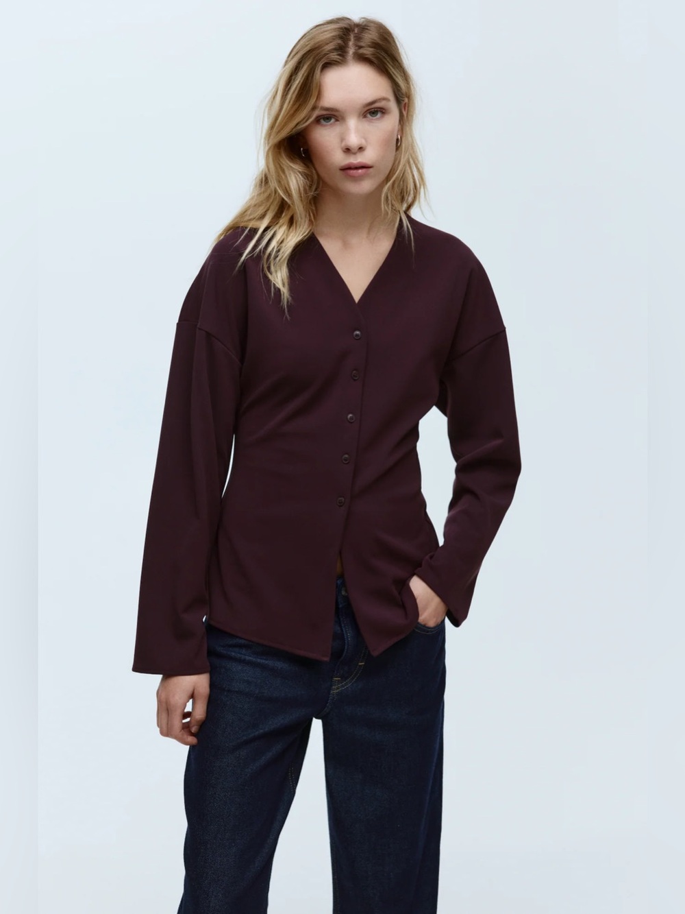 Burgundy Button-Down Top – Size Medium